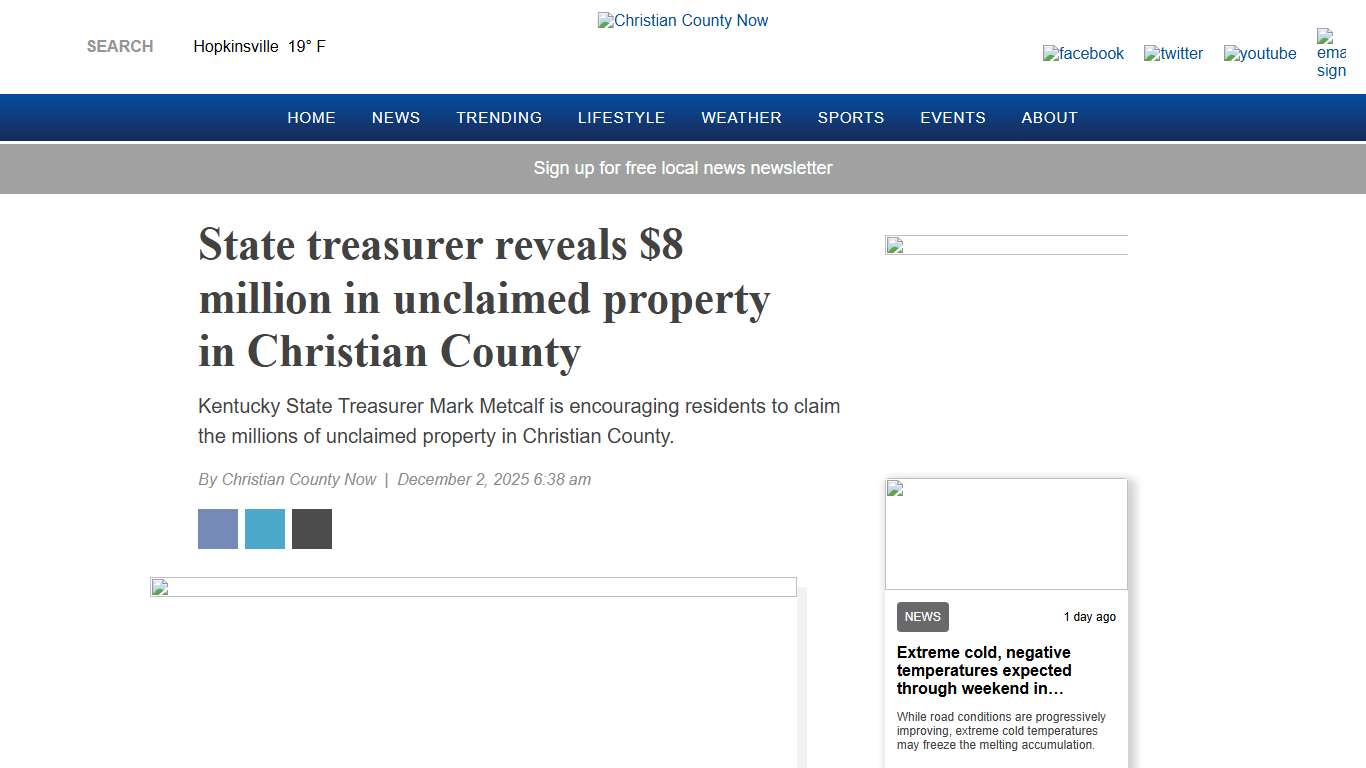 State treasurer reveals $8 million in unclaimed property in Christian County - Christian County Now