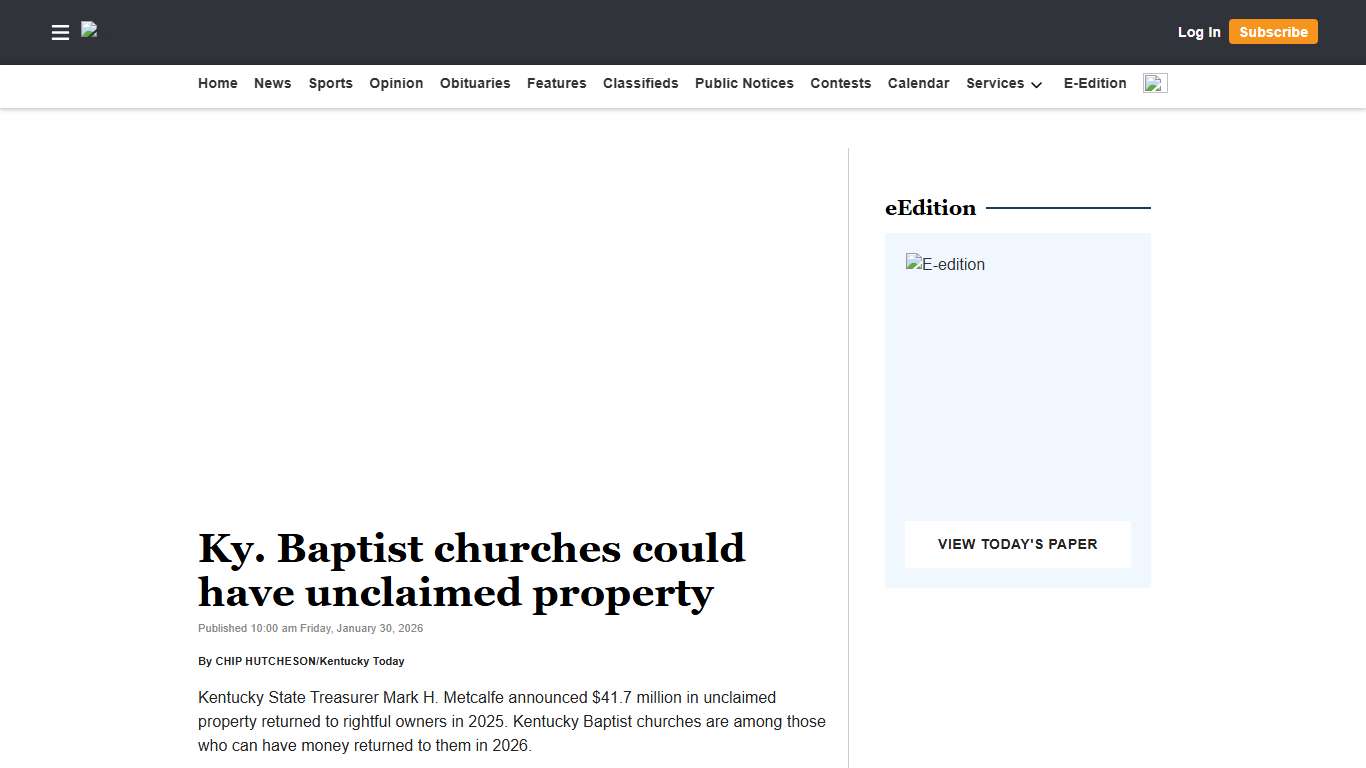 Ky. Baptist churches could have unclaimed property Middlesboro News